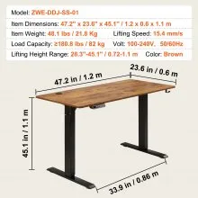 VEVOR Height Adjustable Desk, 47.2 x 23.6 in（1.2m*0.6m）, 3-Key Modes Electric Standing Desk, Whole Piece Desk Board, Sturdy Dual Metal Frame, Max. Loading 180 LBS Computer Sit Stand up Desk, for Home and Office