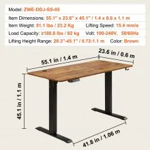 VEVOR Height Adjustable Desk, 55.1 x 23.6 in（1.4m*0.6m）, 3-Key Modes Electric Standing Desk,Whole Piece Desk Board, Sturdy Dual Metal Frame, Max. Bearing 180 LBS Computer Sit Stand up Desk, for Home and Office