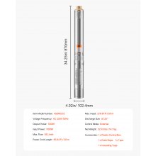 VEVOR Deep Well Submersible Pump Stainless Steel Water Pump 1100W Input Power, 279ft Maximum Lift, 65l/min Flow Rate With External Control Box for Agricultural Irrigation, Livestock Watering, Residential Water Supply, River Extraction, and Pond Maintenance
