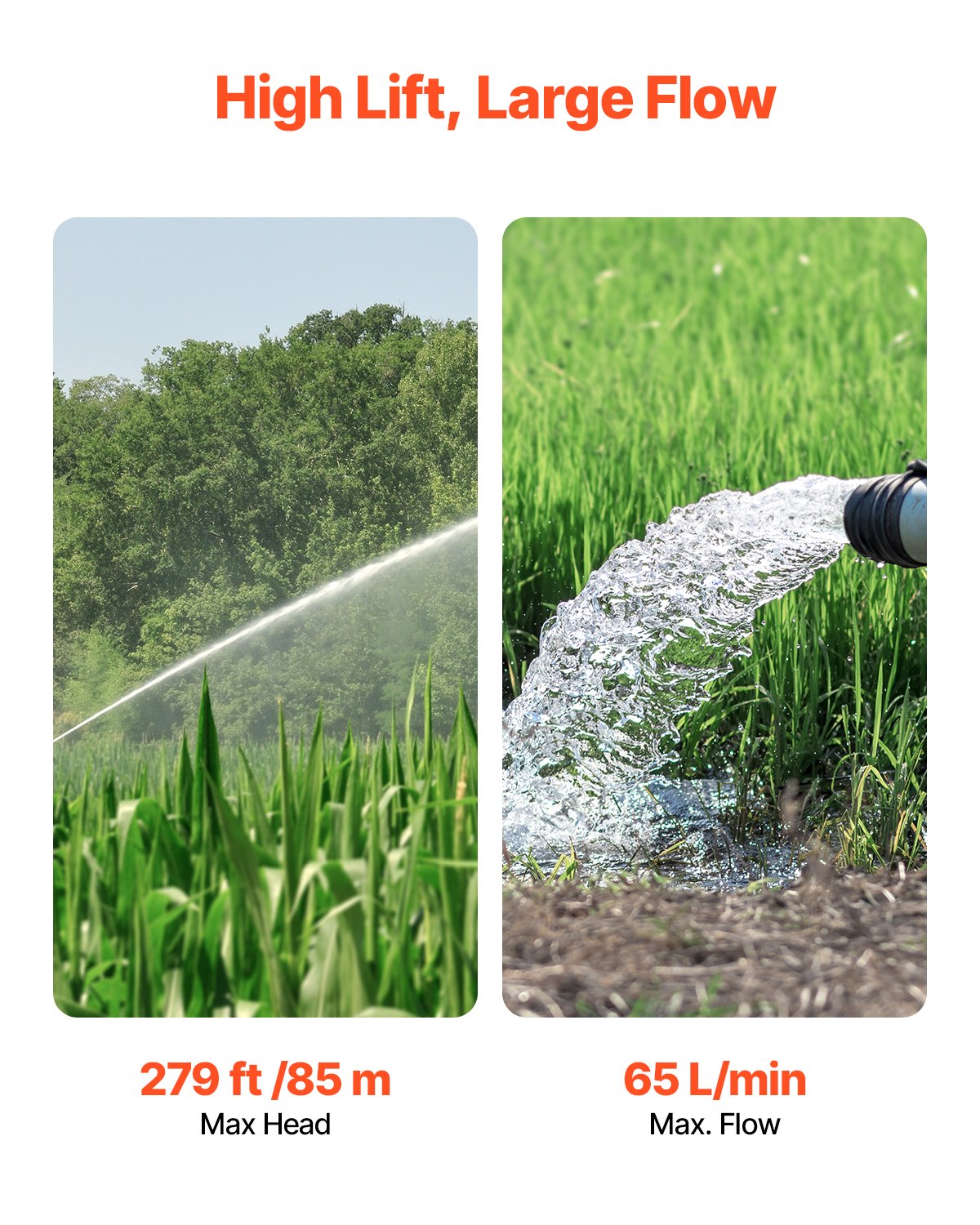 VEVOR Deep Well Submersible Pump, 1100W Input Power, 230V, 65 L/min Flow 85 m(279 ft) Head, with 20 m(65.62 ft) Cord External Control Box, Stainless Steel Water Pump, for Industrial Irrigation and Home Use, IP68