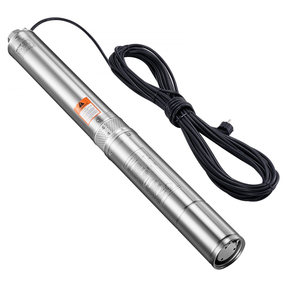 VEVOR Deep Well Submersible Pump, 1100W Input Power, 230V, 100 L/min Flow 75 m(246 ft) Head, with 20 m(65.62 ft) Cord, Stainless Steel Water Pump, for Industrial Irrigation and Home Use, IP68 Waterproof Grade
