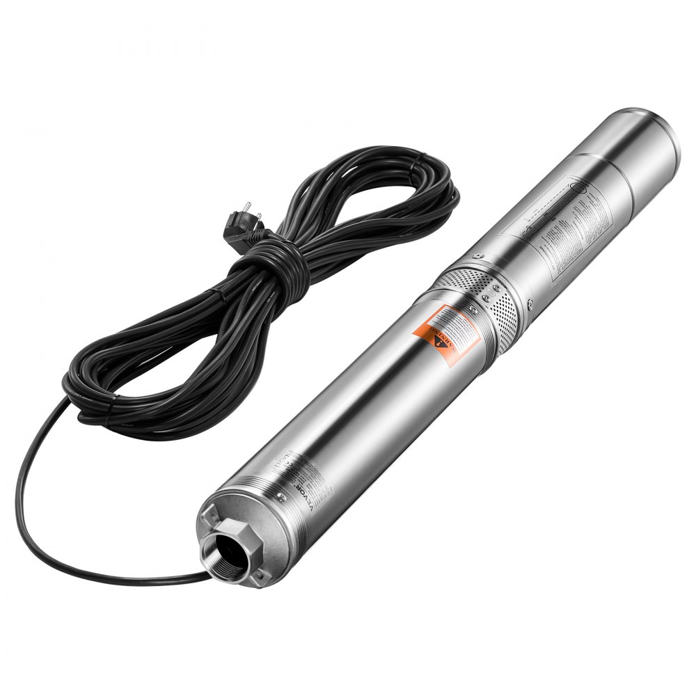 VEVOR Deep Well Submersible Pump, 1100W Input Power, 230V, 100 L/min Flow 75 m(246 ft) Head, with 20 m(65.62 ft) Cord, Stainless Steel Water Pump, for Industrial Irrigation and Home Use, IP68 Waterproof Grade