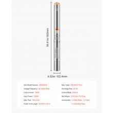 VEVOR 750W Deep Well Submersible Pump Stainless Steel Water Pump 246ft 100L/min