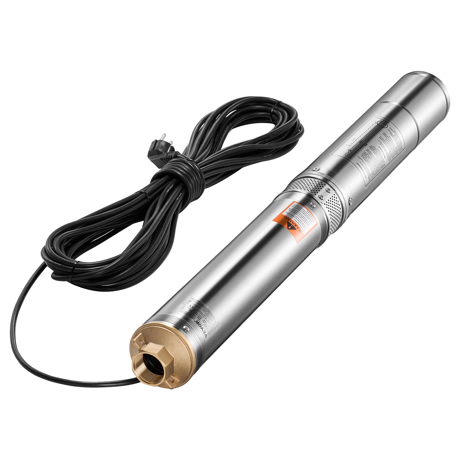 VEVOR Deep Well Submersible Pump, 750W Output Power, 230V, 100 L/min Flow 75 m(246 ft) Head, with 20 m(65.62 ft) Cord, Stainless Steel Water Pump, for Industrial Irrigation and Home Use, IP68 Waterproof Grade