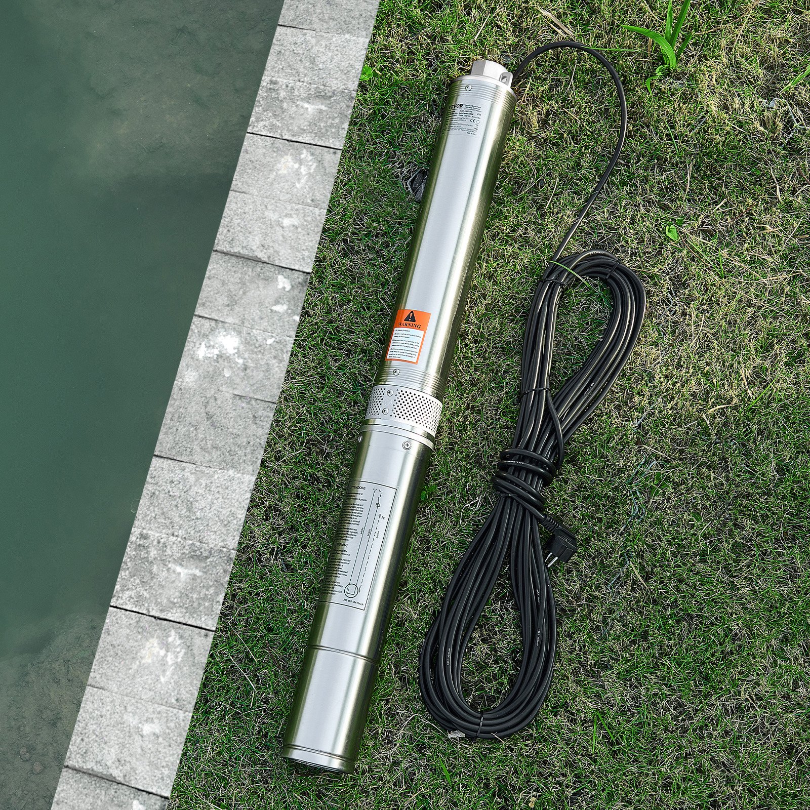 VEVOR Deep Well Submersible Pump, 1100W Input Power, 230V, 100 L/min Flow 75 m(246 ft) Head, with 20 m(65.62 ft) Cord, Stainless Steel Water Pump, for Industrial Irrigation and Home Use, IP68 Waterproof Grade