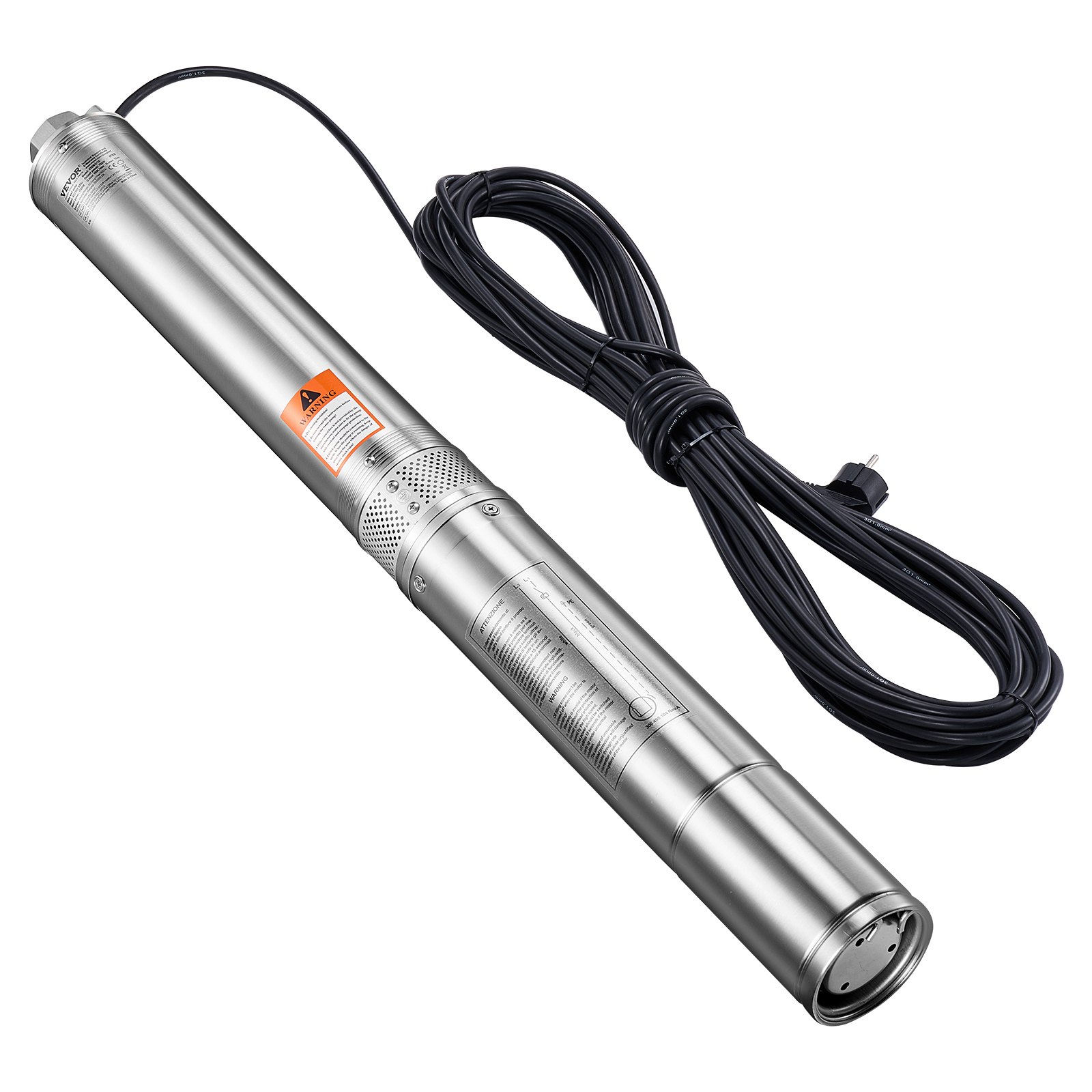 VEVOR Deep Well Submersible Pump, 1100W Input Power, 230V, 100 L/min Flow 75 m(246 ft) Head, with 20 m(65.62 ft) Cord, Stainless Steel Water Pump, for Industrial Irrigation and Home Use, IP68 Waterproof Grade