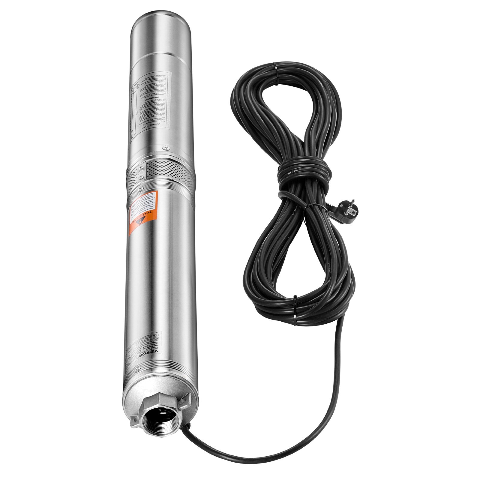 VEVOR Deep Well Submersible Pump, 1100W Input Power, 230V, 100 L/min Flow 75 m(246 ft) Head, with 20 m(65.62 ft) Cord, Stainless Steel Water Pump, for Industrial Irrigation and Home Use, IP68 Waterproof Grade
