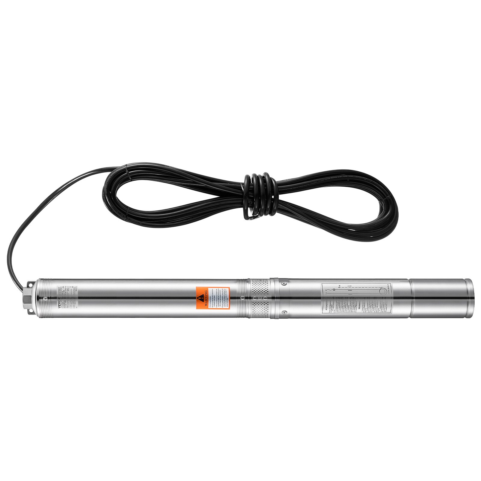 VEVOR Deep Well Submersible Pump, 1100W Input Power, 230V, 100 L/min Flow 75 m(246 ft) Head, with 20 m(65.62 ft) Cord, Stainless Steel Water Pump, for Industrial Irrigation and Home Use, IP68 Waterproof Grade