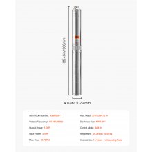 VEVOR 1.5HP Deep Well Submersible Pump Stainless Steel Water Pump 31.7GPM 276ft