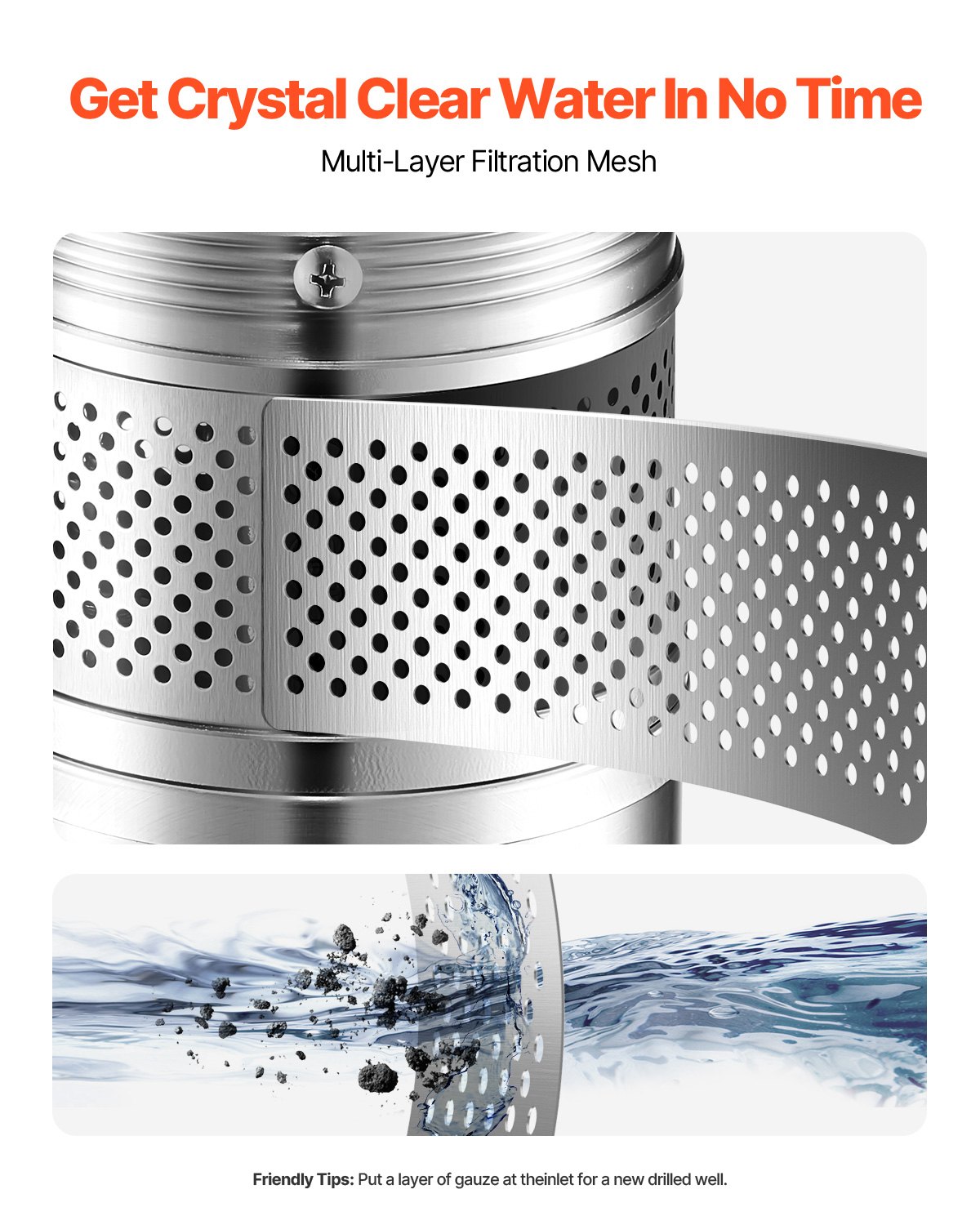 VEVOR Deep Well Submersible Pump, 1.5 HP Output Power, 115V, 31.7 GPM Flow 276 ft Head, with 32.81 ft Cord, Stainless Steel Water Pump, for Industrial, Irrigation, and Home Use, IP68 Waterproof Grade