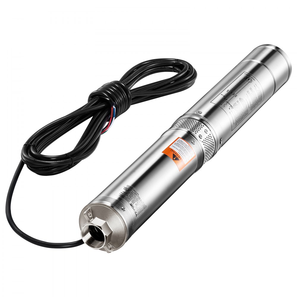 VEVOR Deep Well Submersible Pump, 1 HP Output Power, 115V, 31.7 GPM Flow 207 ft Head, with 32.81 ft Cord External Control Box, Stainless Steel Water Pump, for Industrial Irrigation and Home Use, IP68