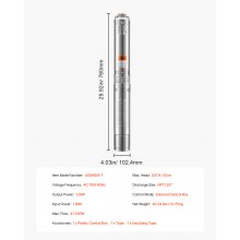 VEVOR 1HP Deep Well Submersible Pump Stainless Steel Water Pump 31.7 GPM 207 ft
