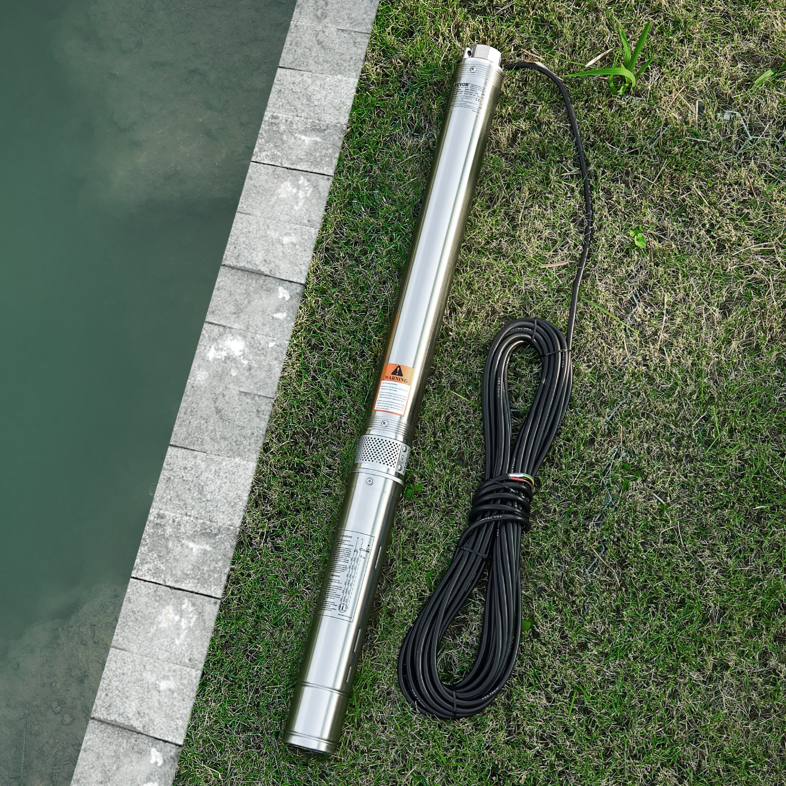 VEVOR Deep Well Submersible Pump, 910W Input Power, 230V, 100 L/min Flow, 53 m(174 ft) Head, 20 m(65.62 ft) Cord with External Control Box, Stainless Steel Water Pump, IP68, for Industrial Irrigation & Home Use