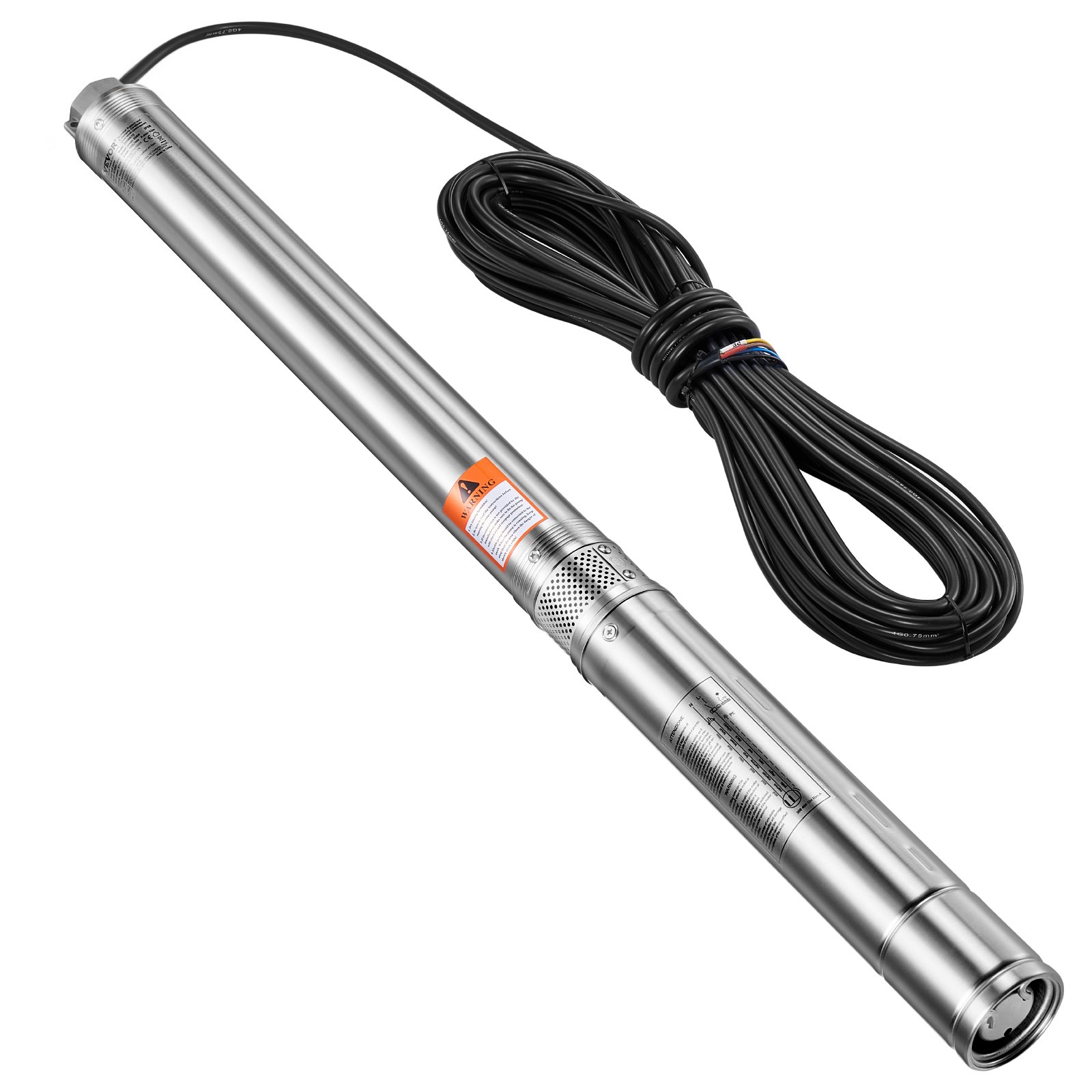 VEVOR Deep Well Submersible Pump, 910W Input Power, 230V, 100 L/min Flow, 53 m(174 ft) Head, 20 m(65.62 ft) Cord with External Control Box, Stainless Steel Water Pump, IP68, for Industrial Irrigation & Home Use