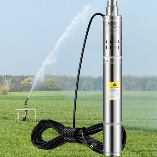 VEVOR Deep Well Submersible Pump, 550W 230V/50Hz, 35L/min 108 m Head Sand Resistant <5%, 20 m Electric Cord, 7.6 cm Stainless Steel Water Pumps for Industrial, Irrigation & Home Use, IP68 Waterproof
