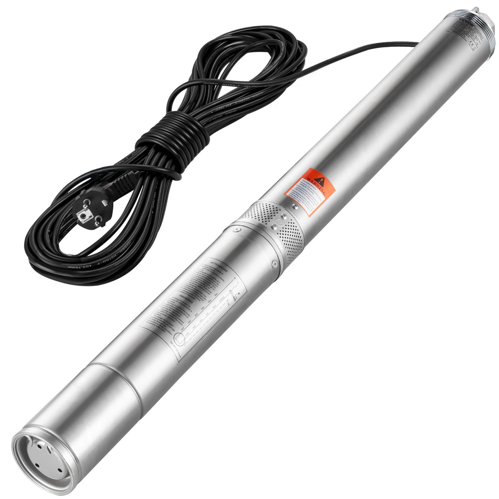 VEVOR Deep Well Submersible Pump, 2HP/1500W 230V/50Hz, 9.8 m³/h Flow 108 m Head, with 9.1 m Electric Cord, Stainless Steel Water Pumps for Industrial, Irrigation & Home Use, IP68 Waterproof Grade