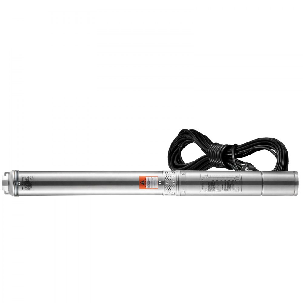 VEVOR Deep Well Submersible Pump, 3HP/2200W 230V/50Hz, 9.8 m³/h Flow 144 m Head, with 9.1 m Electric Cord, Stainless Steel Water Pumps for Industrial, Irrigation & Home Use, IP68 Waterproof Grade