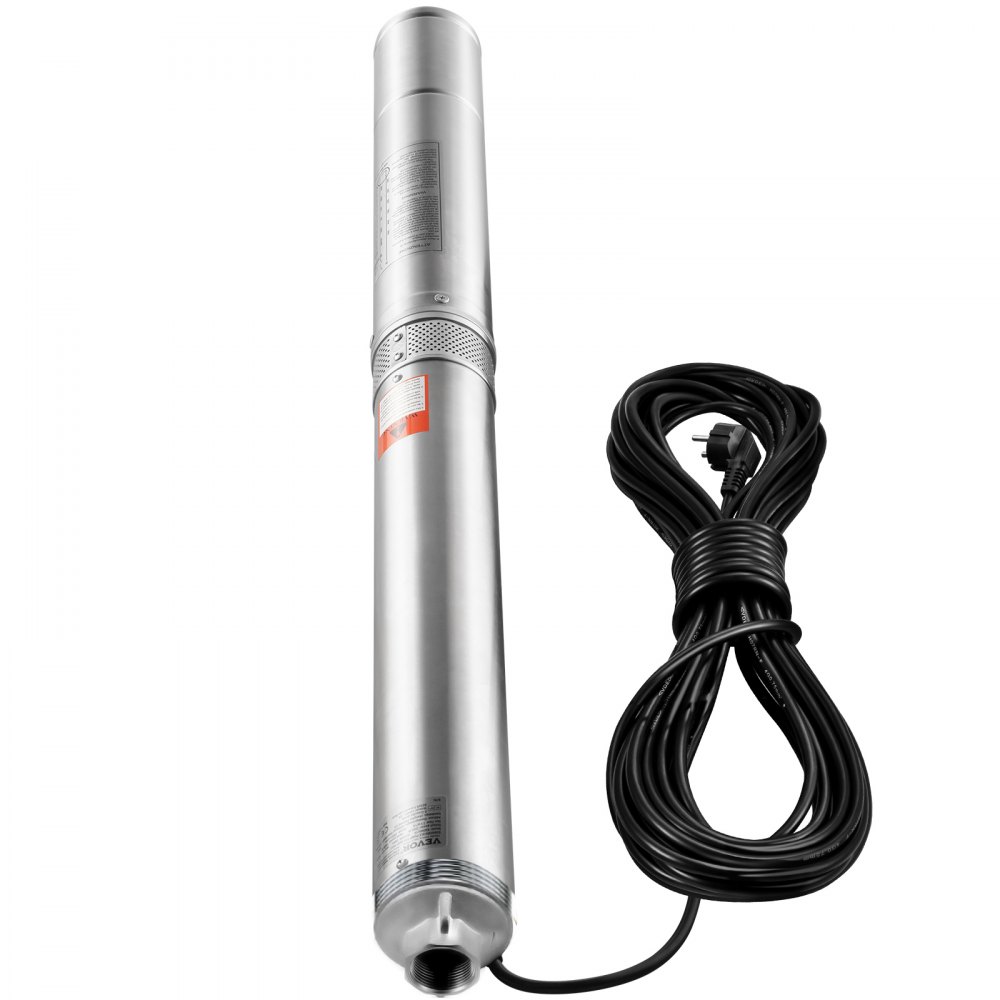 VEVOR Deep Well Submersible Pump, 3HP/2200W 230V/50Hz, 9.8 m³/h Flow 144 m Head, with 9.1 m Electric Cord, Stainless Steel Water Pumps for Industrial, Irrigation & Home Use, IP68 Waterproof Grade