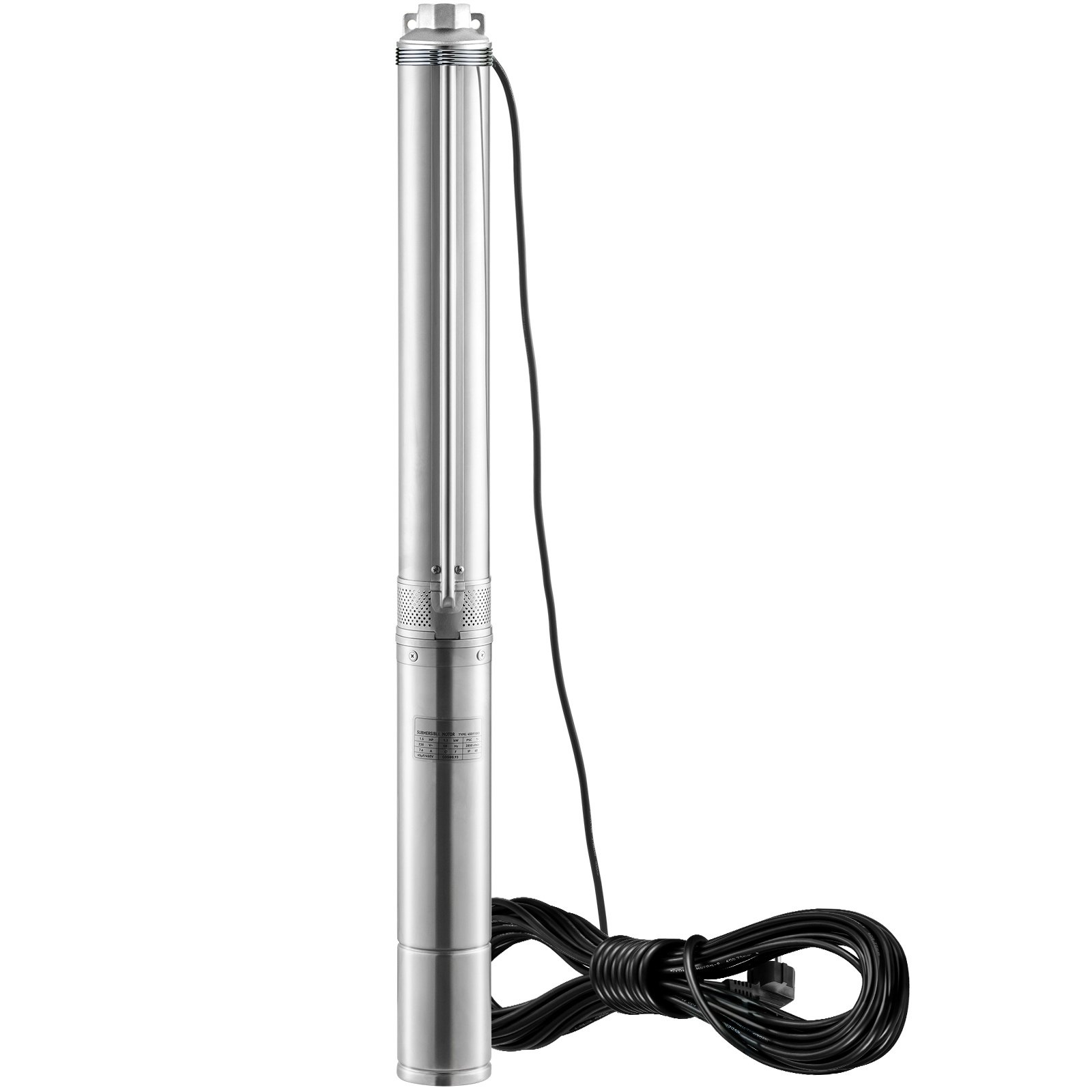 VEVOR Deep Well Submersible Pump, 3HP/2200W 230V/50Hz, 9.8 m³/h Flow 144 m Head, with 9.1 m Electric Cord, Stainless Steel Water Pumps for Industrial, Irrigation & Home Use, IP68 Waterproof Grade