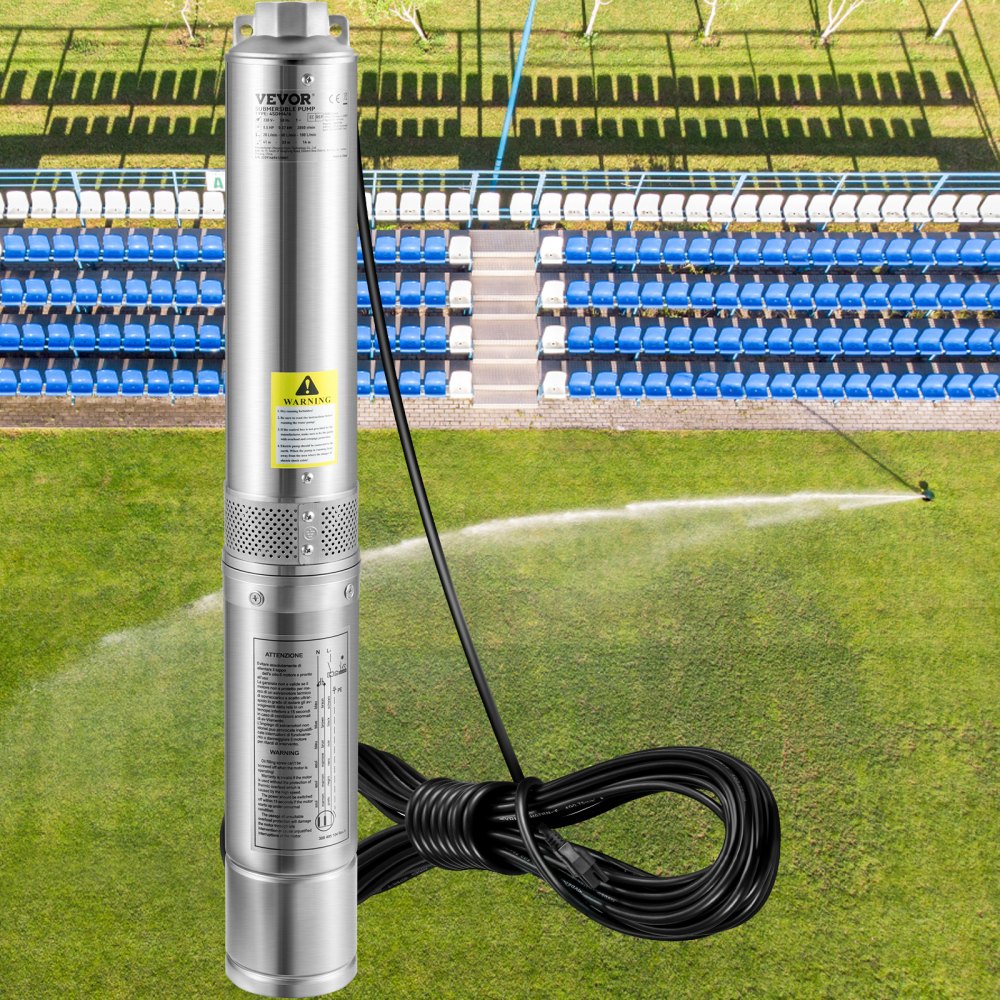 VEVOR Deep Well Submersible Pump, 0.5HP 230V/60Hz, 28gpm 167ft Head, with 33ft Electric Cord, 4\" Stainless Steel Water Pumps for Industrial, Irrigation and Home Use, IP68 Waterproof Grade