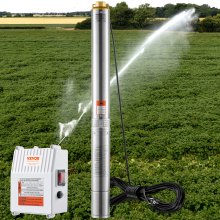 VEVOR Deep Well Submersible Pump 1500W Power 9.8 m³/h Max Flow 108m Max Head Stainless Steel Water Pump IP68 Waterproof with External Control Box for Industry, Farmland, or Home Use