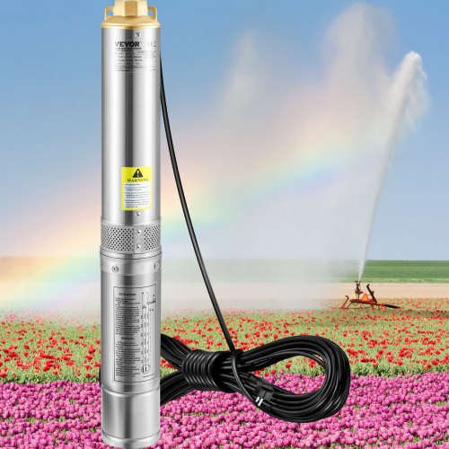 VEVOR Deep Well Submersible Pump, 750W 230V/50Hz, 100L/min 66 m Head Sand Resistant <5%, 20 m Electric Cord, 7.6 cm Stainless Steel Water Pumps for Industrial, Irrigation & Home Use, IP68 Waterproof