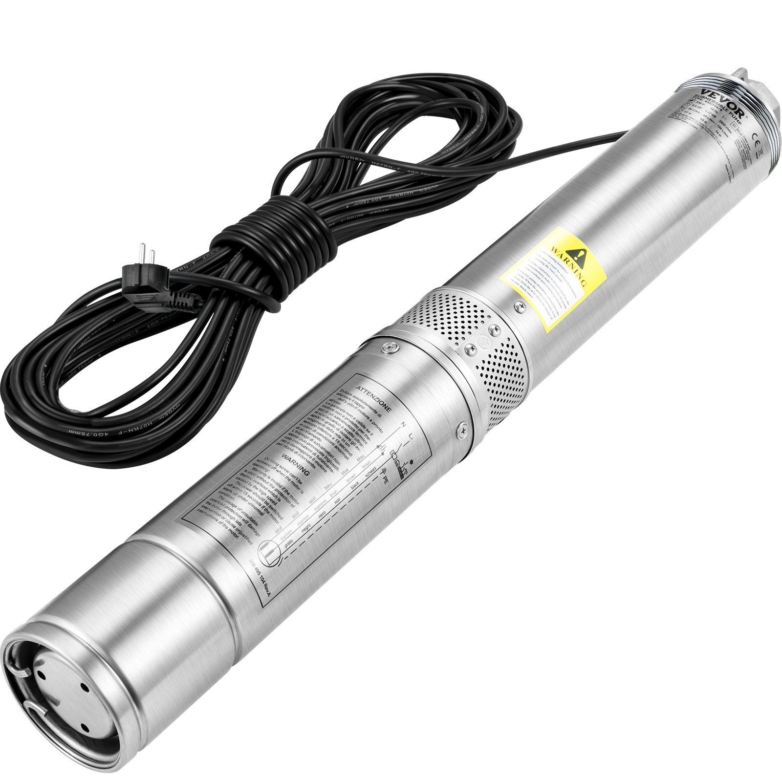 VEVOR Deep Well Submersible Pump, 750W 230V/50Hz, 100L/min 66 m Head Sand Resistant <5%, 20 m Electric Cord, 7.6 cm Stainless Steel Water Pumps for Industrial, Irrigation & Home Use, IP68 Waterproof