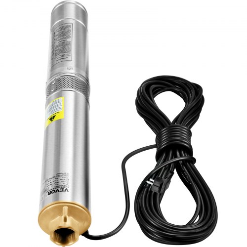 VEVOR Deep Well Submersible Pump, 750W 230V/50Hz, 105L/min 62 m Head Sand Resistant <5%, 20 m Electric Cord, 8.9 cm Stainless Steel Water Pumps for Industrial, Irrigation & Home Use, IP68 Waterproof
