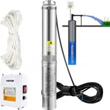VEVOR Deep Well Submersible Pump, 370W 230V/50Hz, 110L/min 44 m Head, with 20 m Cord & External Control Box, 10.2 cm Stainless Steel Water Pumps for Industrial, Irrigation & Home Use, IP68 Waterproof
