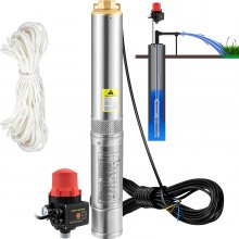 VEVOR Deep Well Submersible Pump, 550W 230V/50Hz, 50L/min 89 m Head, 20 m Cord & Automatic Pressure Switch, 7.6 cm Stainless Steel Water Pumps for Industrial, Irrigation & Home Use, IP68 Waterproof