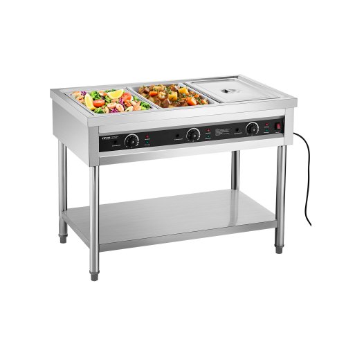 3-Pan Commercial Food Warmer Steam Table with Independent Temperature Control