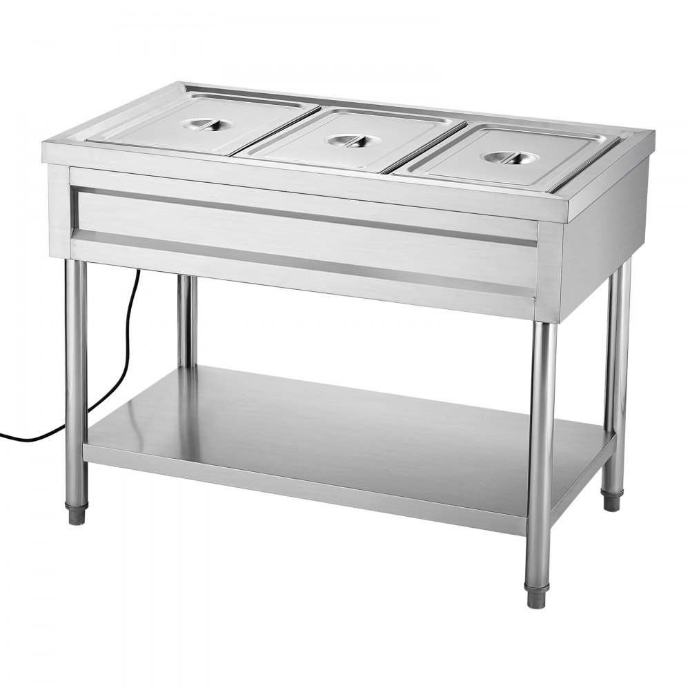 VEVOR 3-Pan Commercial Food Warmer, Electric Steam Table with Independent Temperature Control, 450W x 3 Stainless Steel Buffet Catering Food Warmer with Undershelf, for Restaurant Party