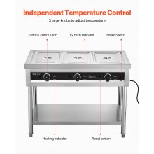 3-Pan Commercial Food Warmer Steam Table with Independent Temperature Control