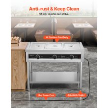 3-Pan Commercial Food Warmer Steam Table with Independent Temperature Control