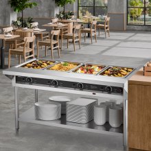 4-Pan Commercial Food Warmer Steam Table with Independent Temperature Control