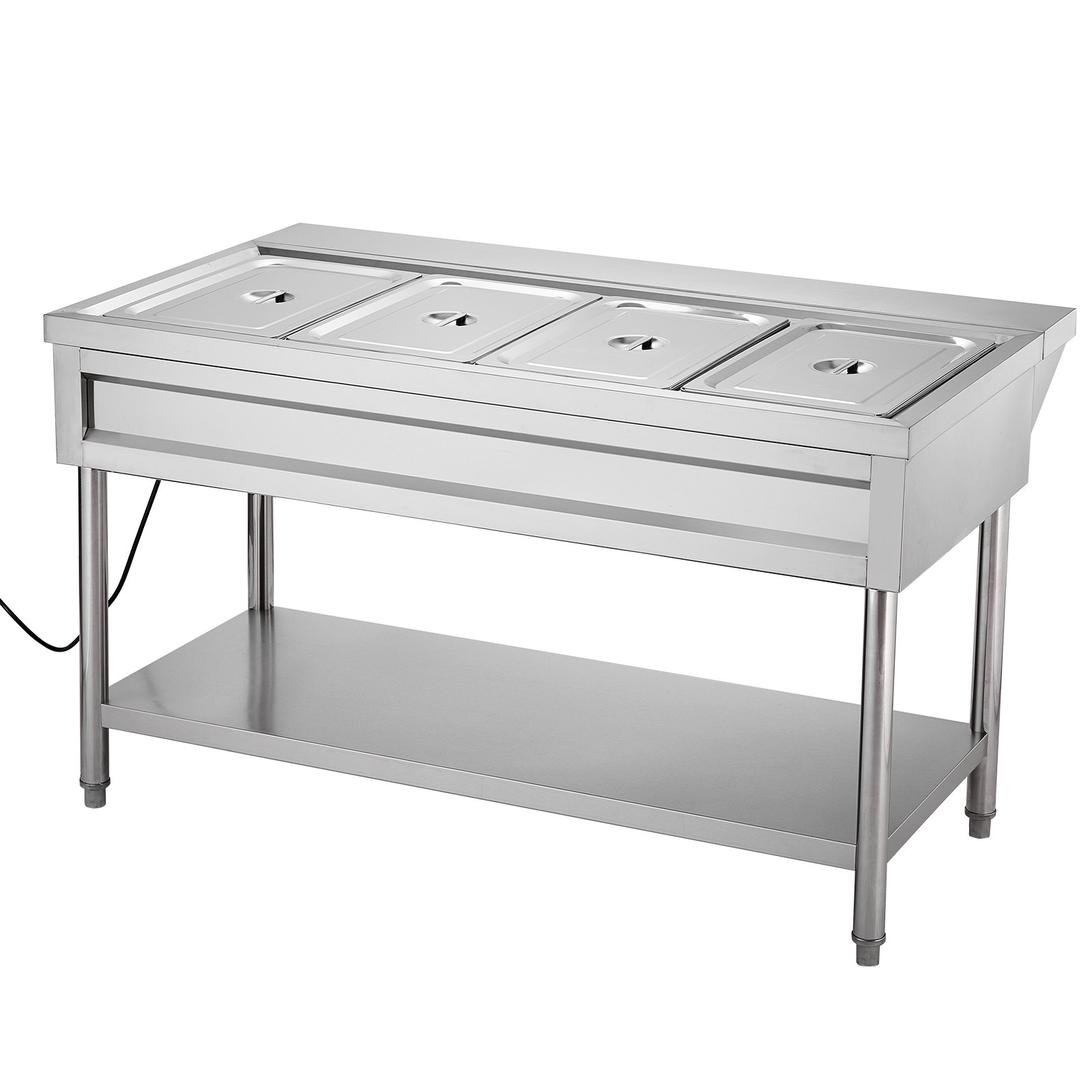 VEVOR 4-Pan Commercial Food Warmer, Electric Steam Table with Independent Temperature Control, 450W x 4 Stainless Steel Buffet Catering Food Warmer with Undershelf and Workspace, for Restaurant