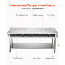 5-Pan Commercial Food Warmer Steam Table with Independent Temperature Control