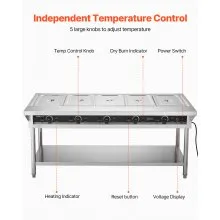 5-Pan Commercial Food Warmer Steam Table with Independent Temperature Control