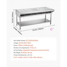 5-Pan Commercial Food Warmer Steam Table with Independent Temperature Control
