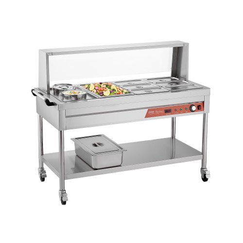 7 Pans + 2 Pots Commercial Food Warmer Steam Table with Undershelf Shield