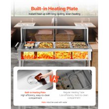 7 Pans + 2 Pots Commercial Food Warmer Steam Table with Undershelf Shield