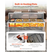 Commercial Food Warmer 7 Pans + 2 Pots Steam Table with Undershelf Shield