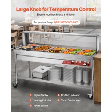 Commercial Food Warmer 7 Pans + 2 Pots Steam Table with Undershelf Shield