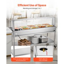 Commercial Food Warmer 7 Pans + 2 Pots Steam Table with Undershelf Shield