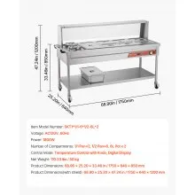 Commercial Food Warmer 7 Pans + 2 Pots Steam Table with Undershelf Shield
