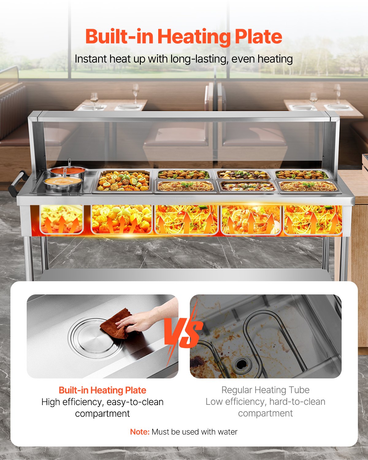 VEVOR Commercial Electric Food Warmer, 7 Pans + 2 Pots Steam Table, 1800W Professional Buffet Catering Food Warmer with Shield Undershelf Wheels, Stainless Steel Server for Party Restaurant