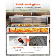 8 Pans + 2 Pots Commercial Food Warmer Steam Table with Undershelf Shield