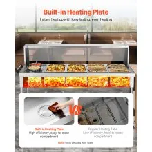 8 Pans + 2 Pots Commercial Food Warmer Steam Table with Undershelf Shield