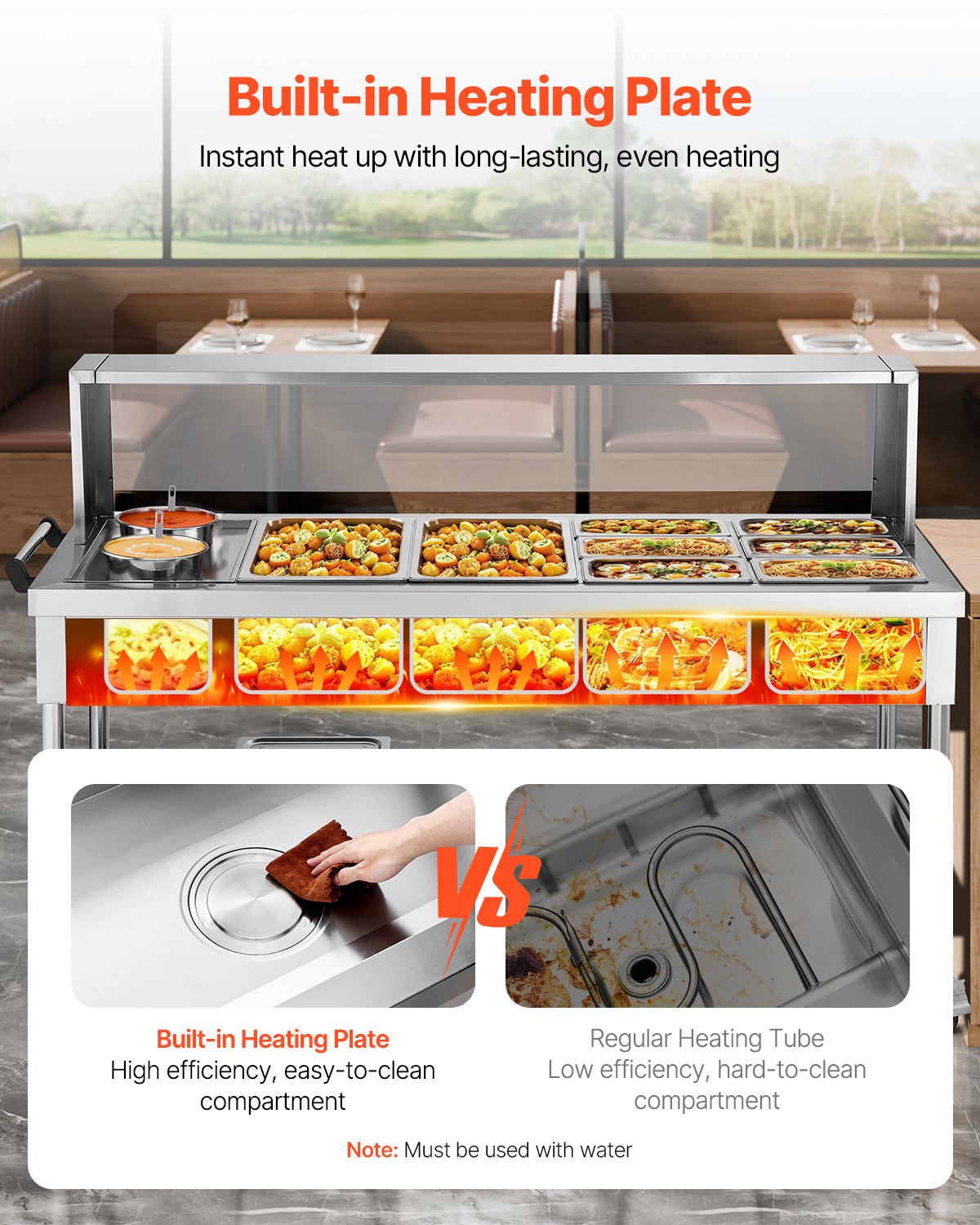 VEVOR Commercial Food Warmer, 8 Pans + 2 Pots Electric Steam Table, 1800W Professional Buffet Catering Food Warmer with Shield Undershelf Wheels, Stainless Steel Server for Party Restaurant