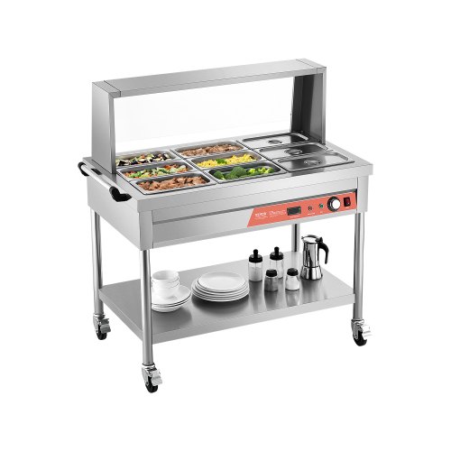 9 x 1/3 Pans Commercial Food Warmer Steam Table with Undershelf and Shield